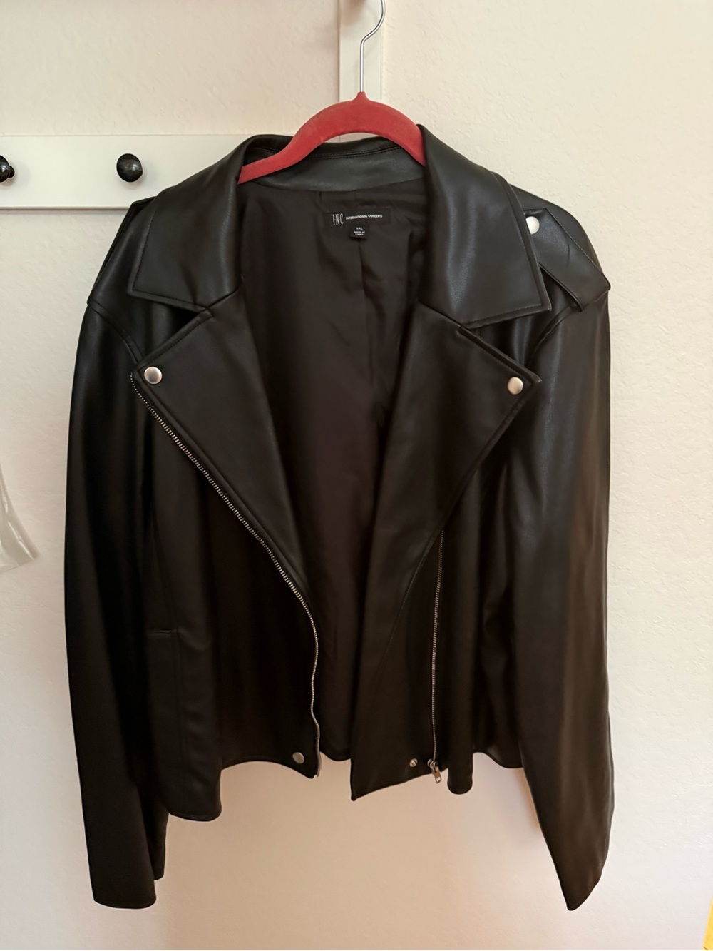 INC International Concepts Black Faux Leather Moto Blazer